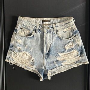 Pull & Bear Light Blue Distressed Jean Shorts